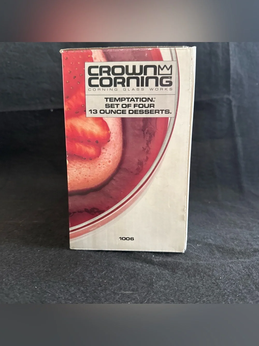 Vintage 80s Crown Corning Temptation Set Of 4 13Oz Dessert Glasses Cups Lot New